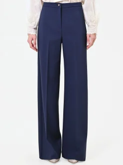 PANTALONE A PALAZZO BLU NAVY CON PIEGA STIRATA