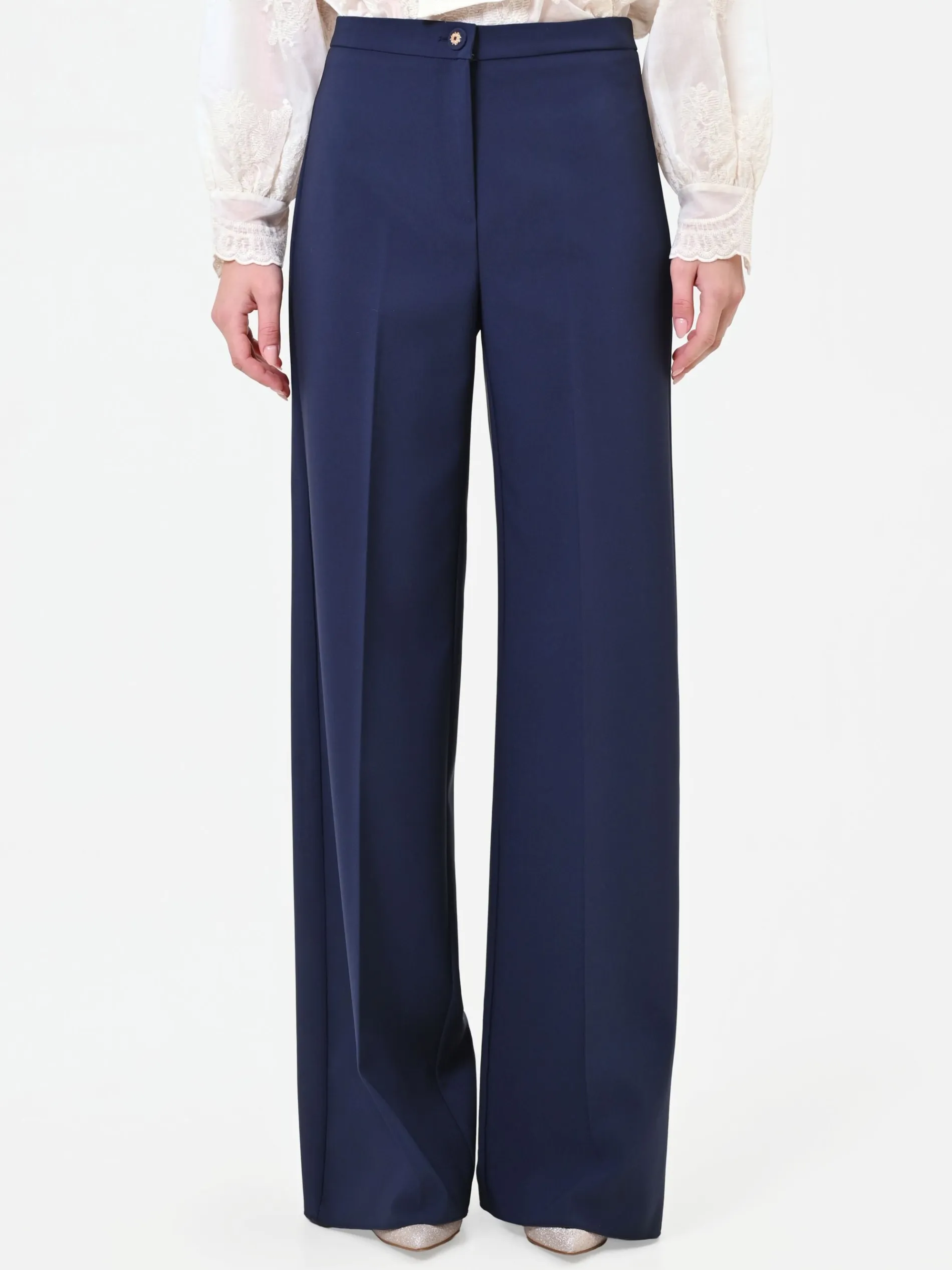 PANTALONE A PALAZZO BLU NAVY CON PIEGA STIRATA