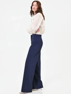 PANTALONE A PALAZZO BLU NAVY CON PIEGA STIRATA