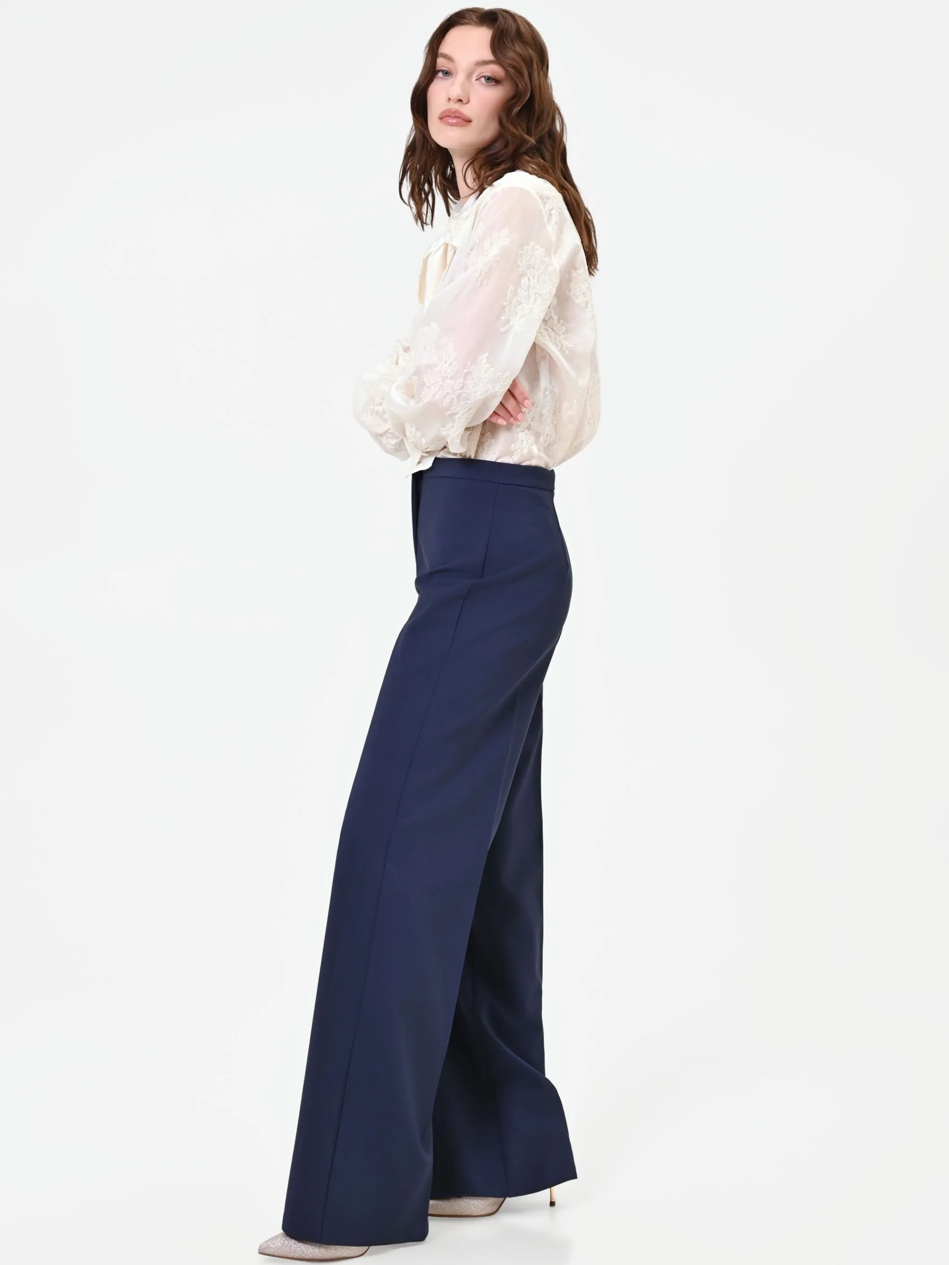 PANTALONE A PALAZZO BLU NAVY CON PIEGA STIRATA