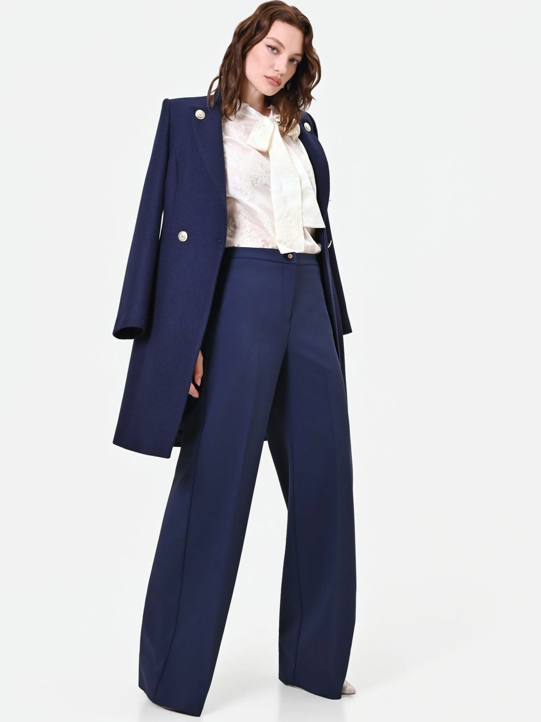 PANTALONE A PALAZZO BLU NAVY CON PIEGA STIRATA