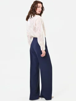 PANTALONE A PALAZZO BLU NAVY CON PIEGA STIRATA