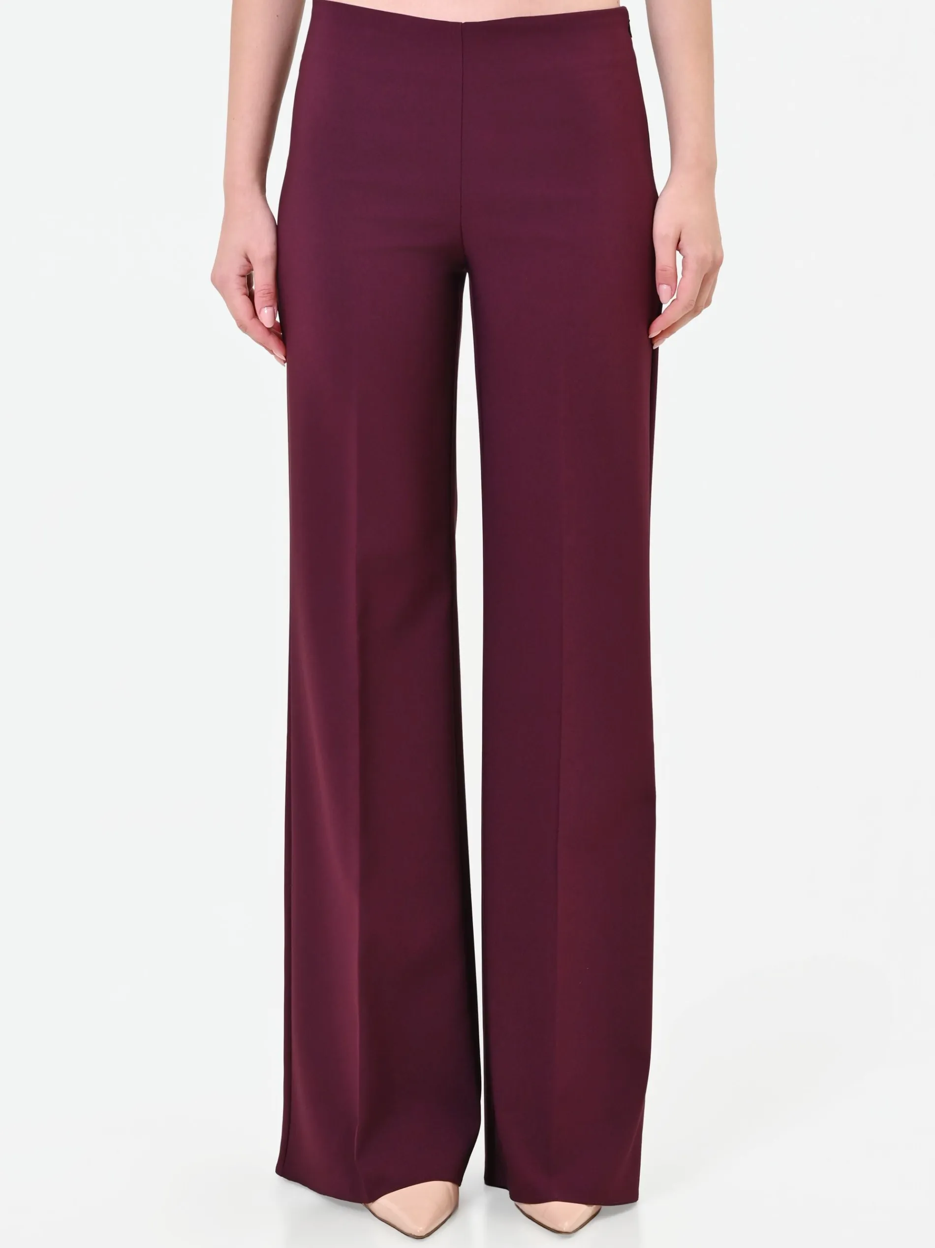 PANTALONE A PALAZZO BORDEAUX ROSSO CON PIEGA STIRATA