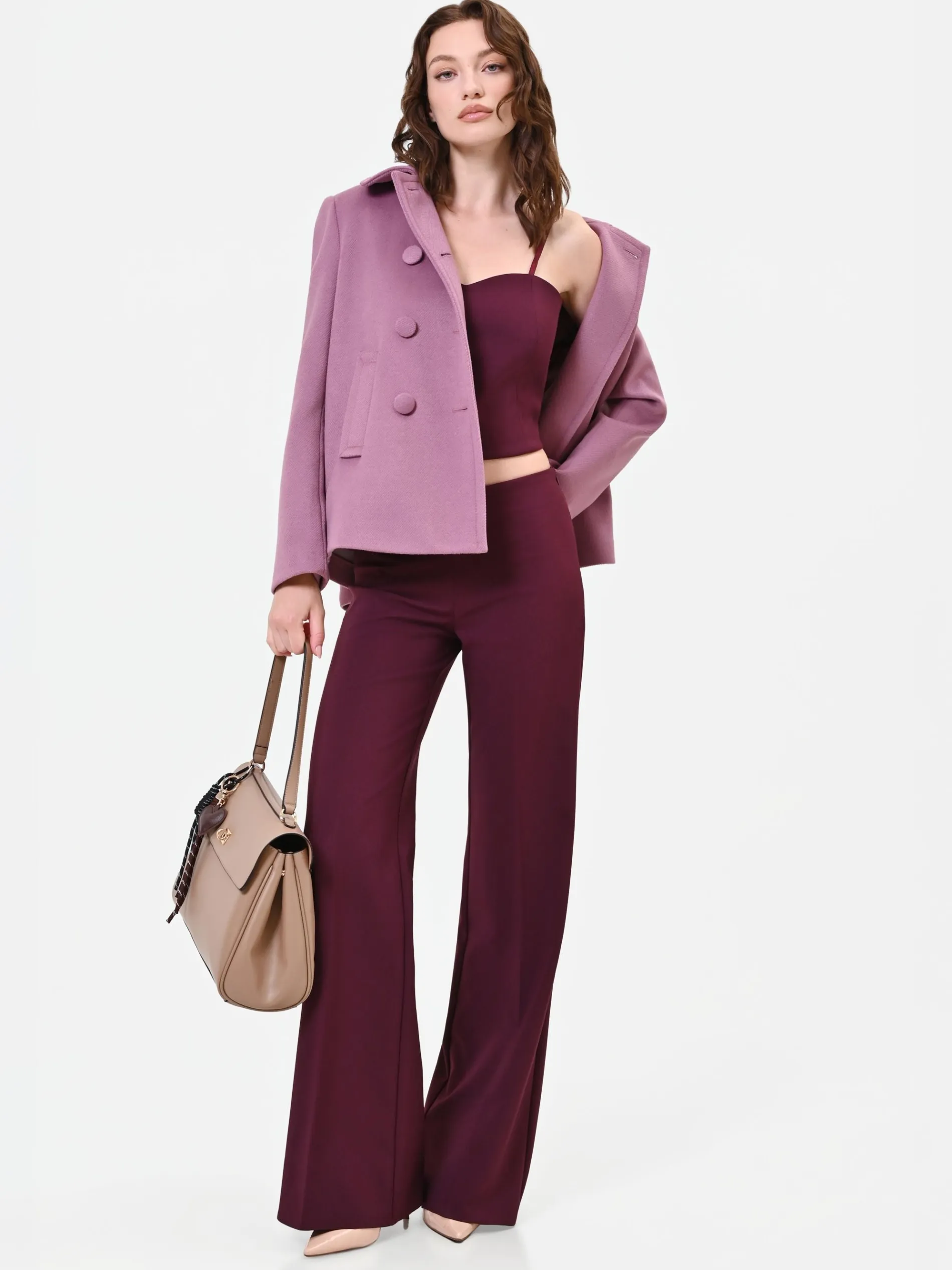 PANTALONE A PALAZZO BORDEAUX ROSSO CON PIEGA STIRATA