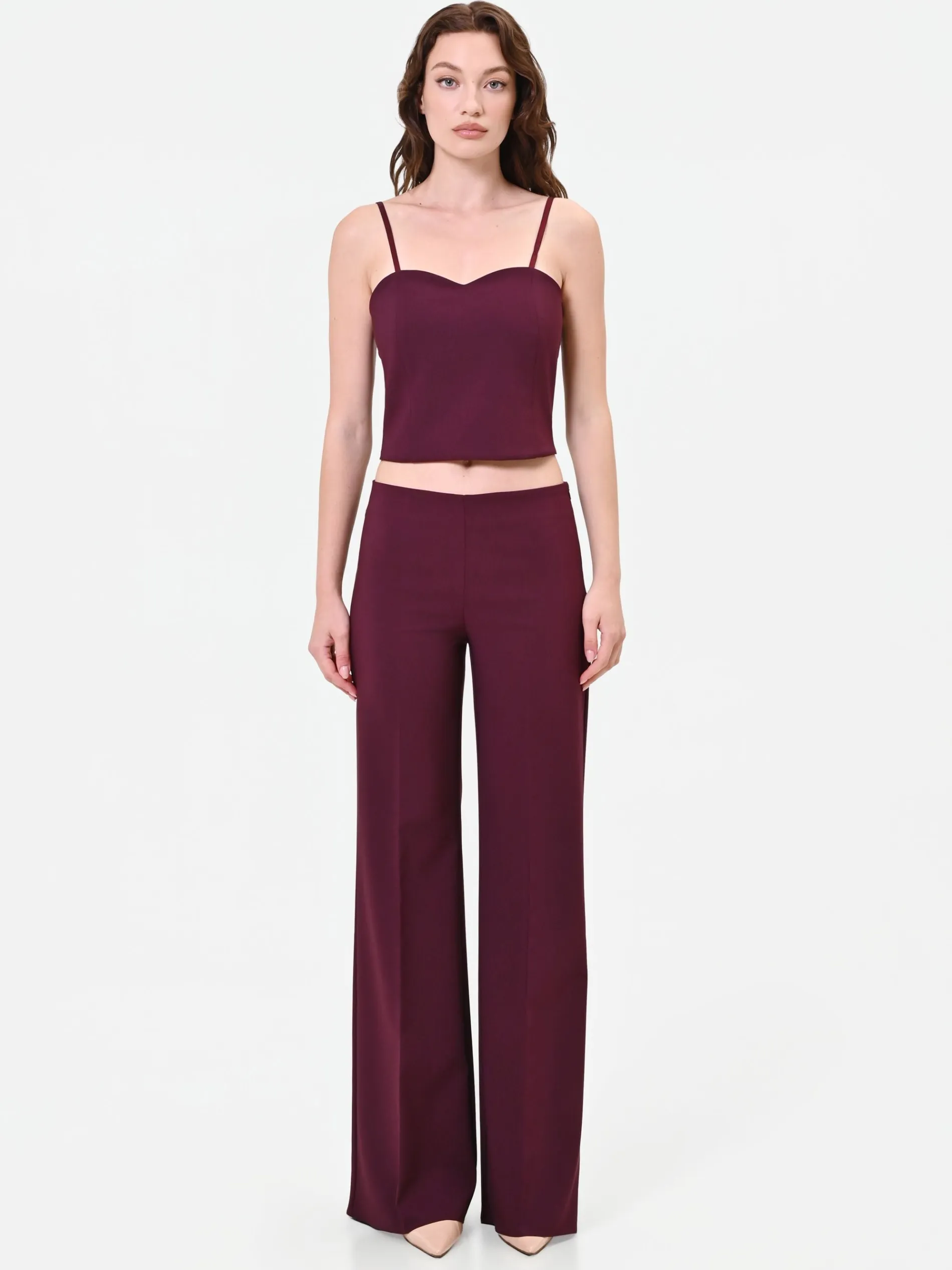PANTALONE A PALAZZO BORDEAUX ROSSO CON PIEGA STIRATA