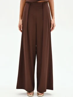 PANTALONE A PALAZZO CIOCCOLATO A VITA ALTA