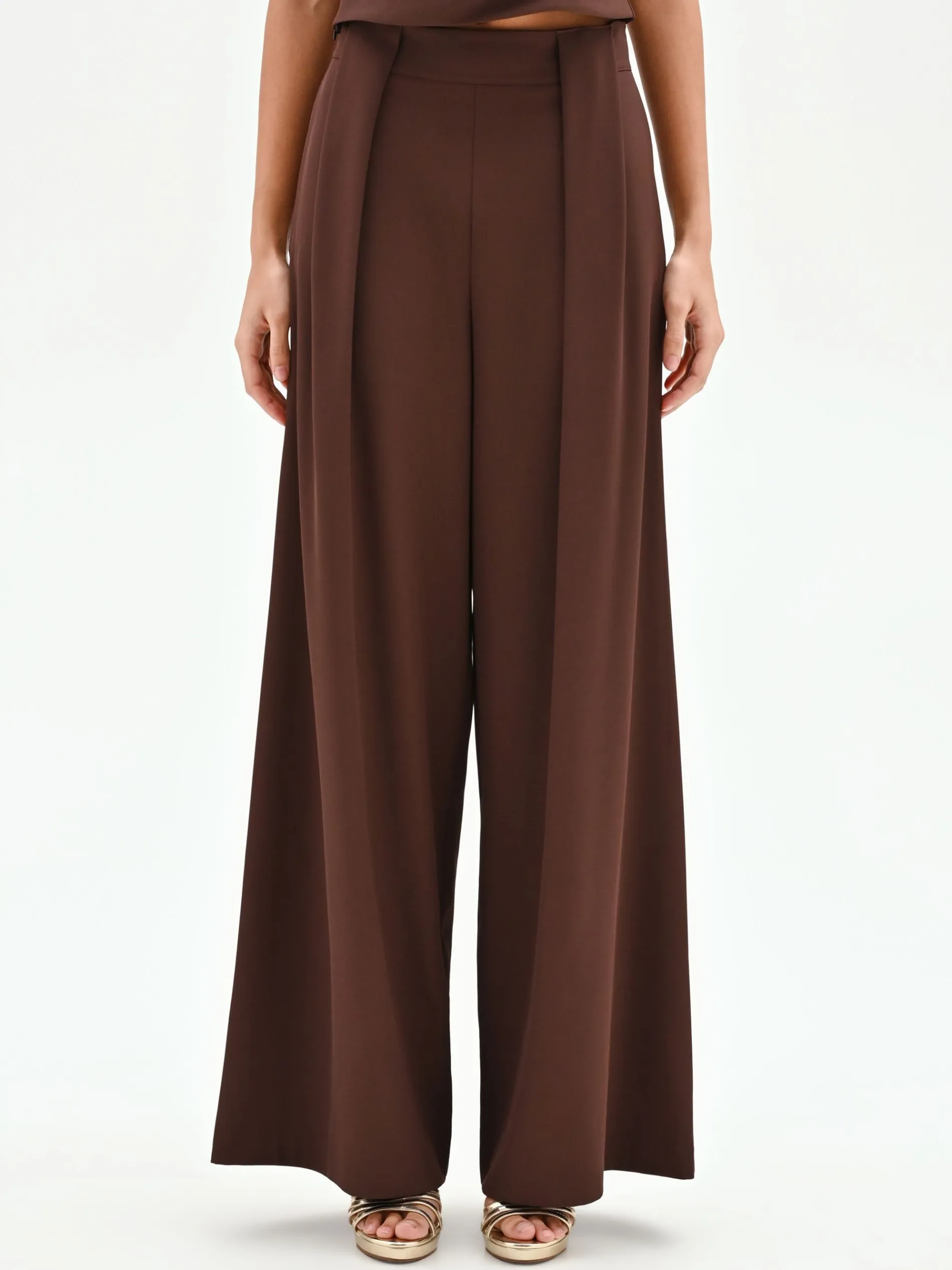 PANTALONE A PALAZZO CIOCCOLATO A VITA ALTA