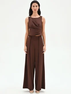 PANTALONE A PALAZZO CIOCCOLATO A VITA ALTA
