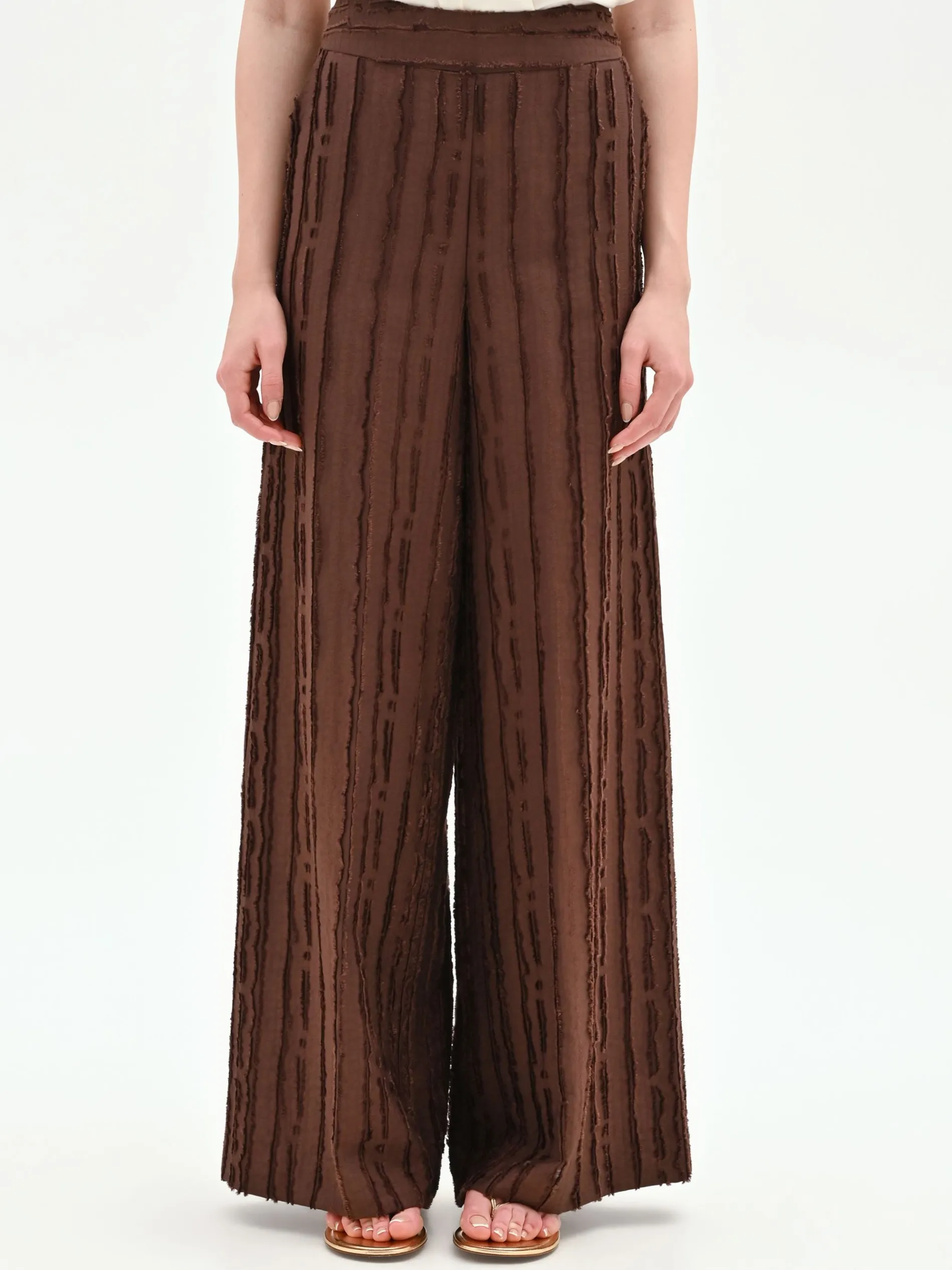 PANTALONE A PALAZZO CIOCCOLATO IN JACQUARD