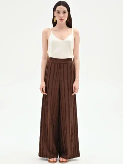 PANTALONE A PALAZZO CIOCCOLATO IN JACQUARD