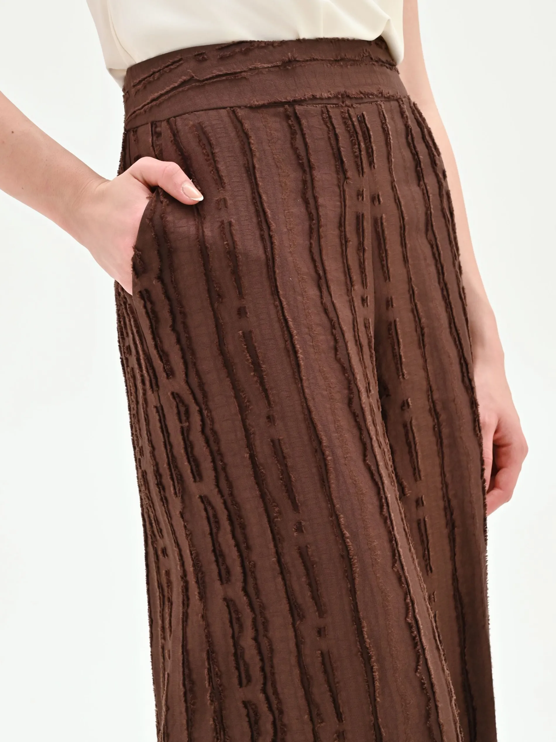 PANTALONE A PALAZZO CIOCCOLATO IN JACQUARD