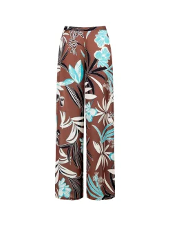 PANTALONE A PALAZZO CIOCCOLATO CON STAMPA BOTANICA