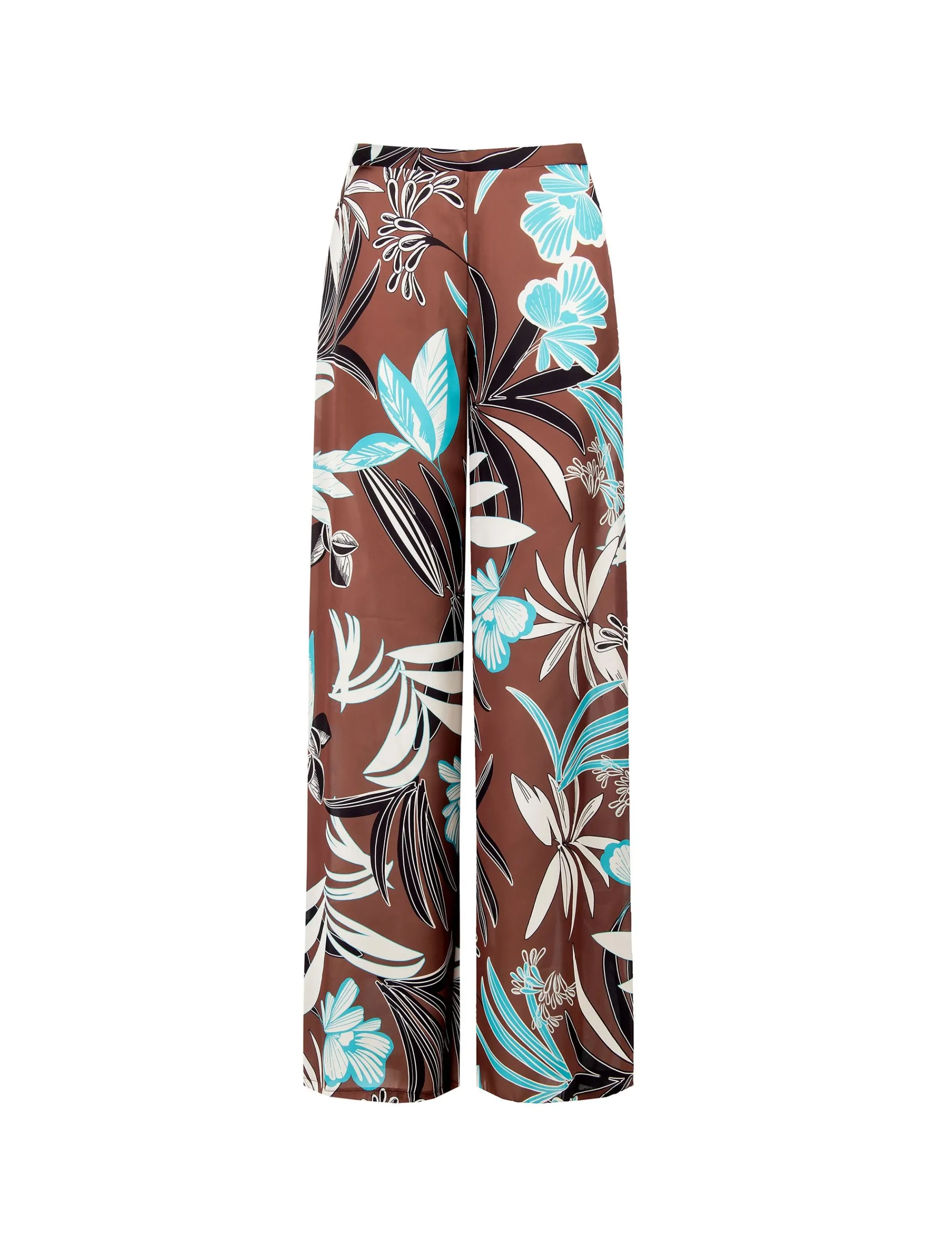 PANTALONE A PALAZZO CIOCCOLATO CON STAMPA BOTANICA