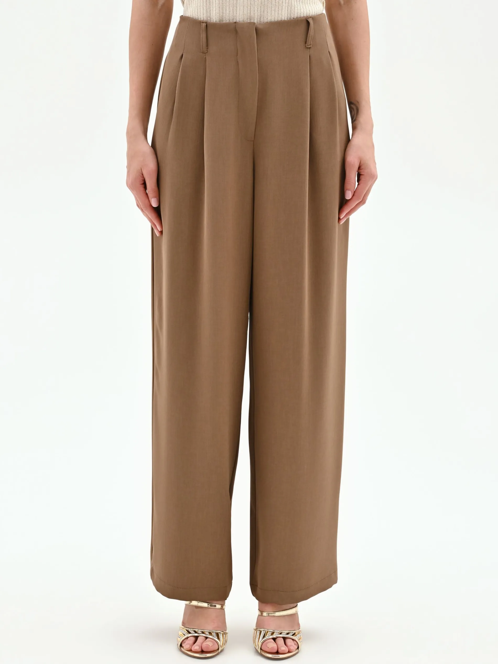 PANTALONE A PALAZZO FANGO MARRONE IN CADI