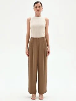 PANTALONE A PALAZZO FANGO MARRONE IN CADI