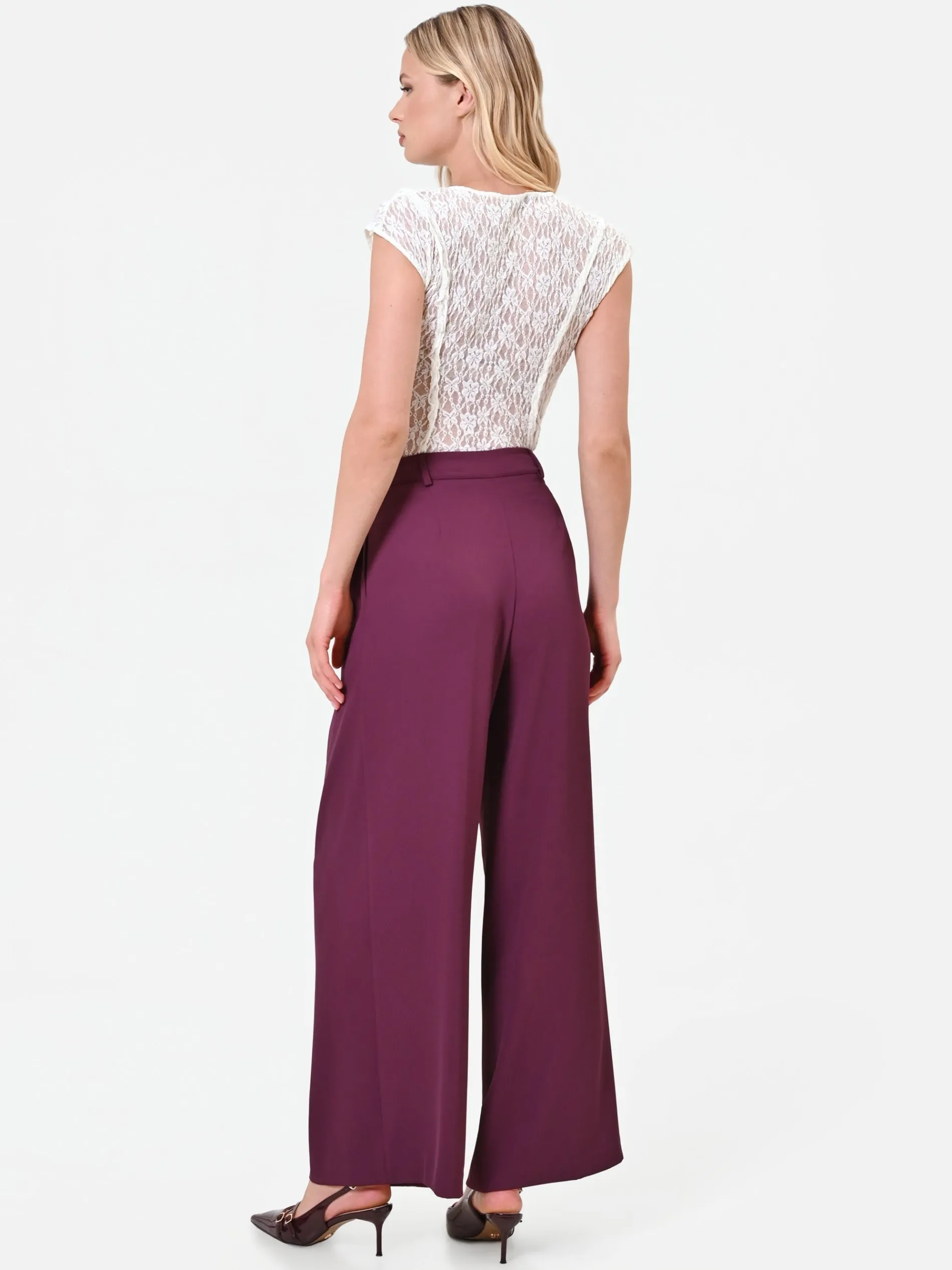 PANTALONE A PALAZZO FLUIDO BORDEAUX ROSSO