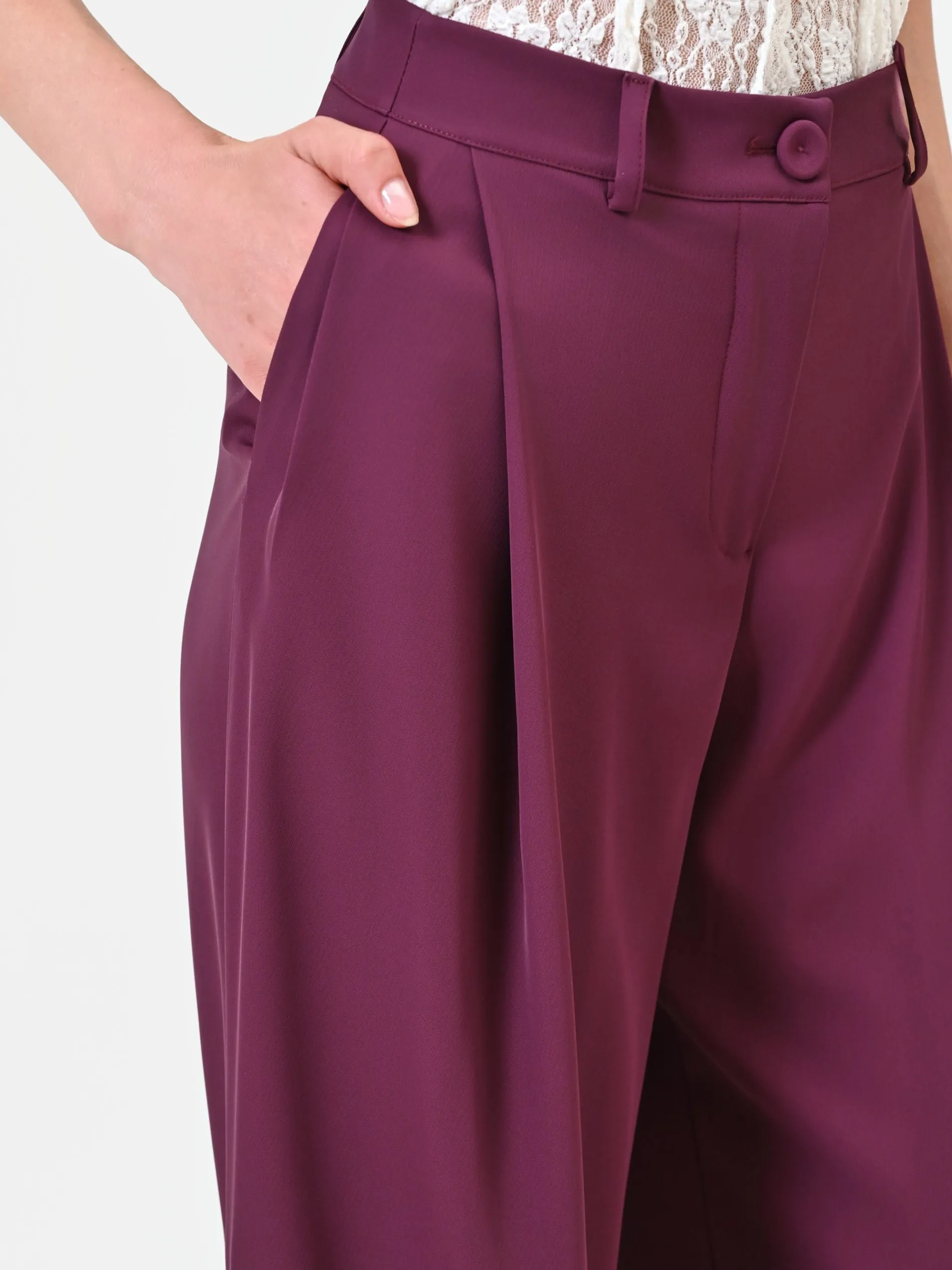 PANTALONE A PALAZZO FLUIDO BORDEAUX ROSSO