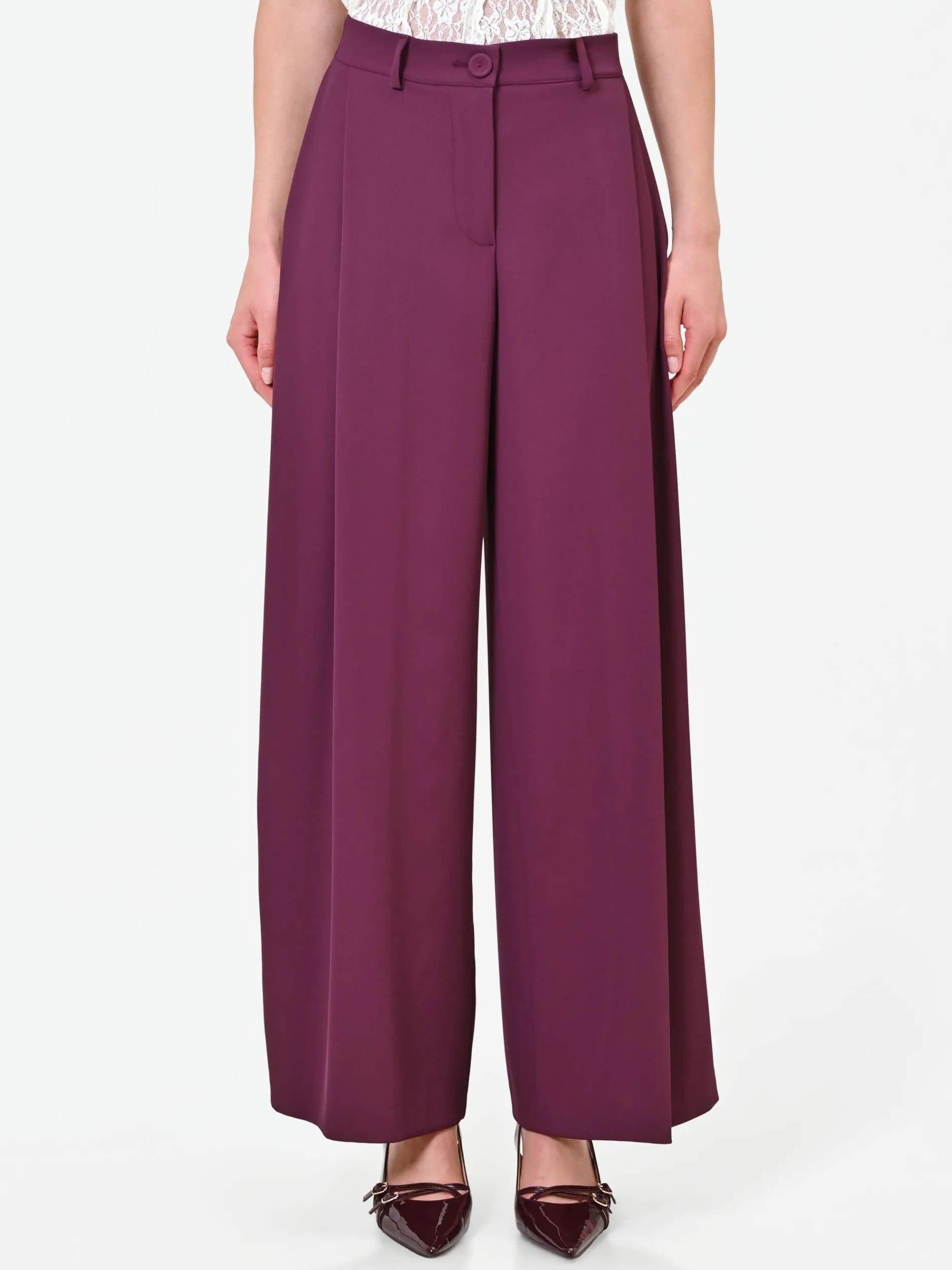 PANTALONE A PALAZZO FLUIDO BORDEAUX ROSSO