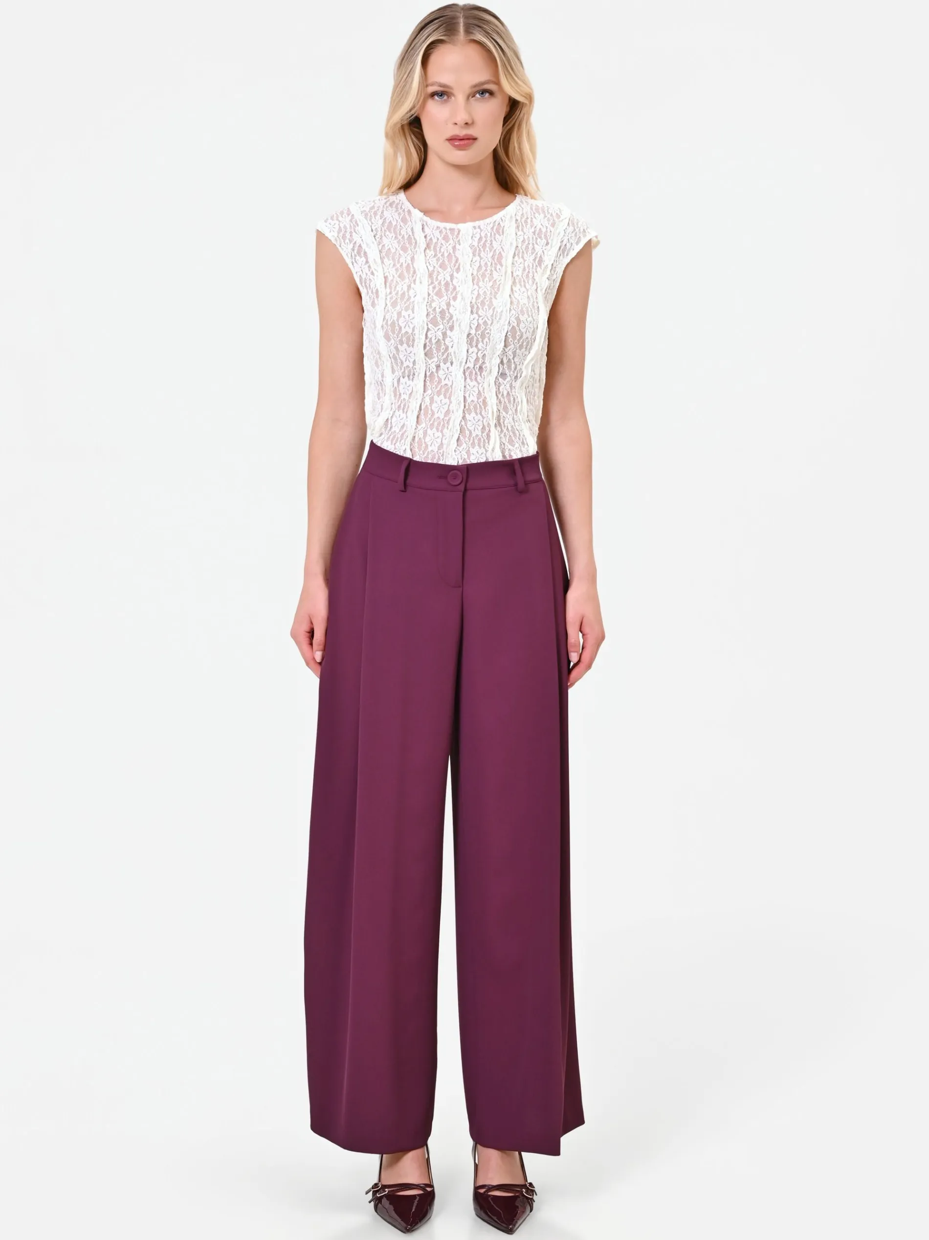 PANTALONE A PALAZZO FLUIDO BORDEAUX ROSSO