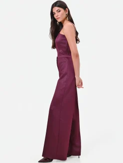 PANTALONE A PALAZZO IN RASO BORDEAUX ROSSO
