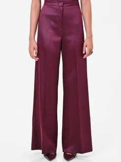 PANTALONE A PALAZZO IN RASO BORDEAUX ROSSO