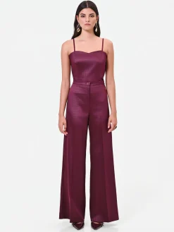 PANTALONE A PALAZZO IN RASO BORDEAUX ROSSO