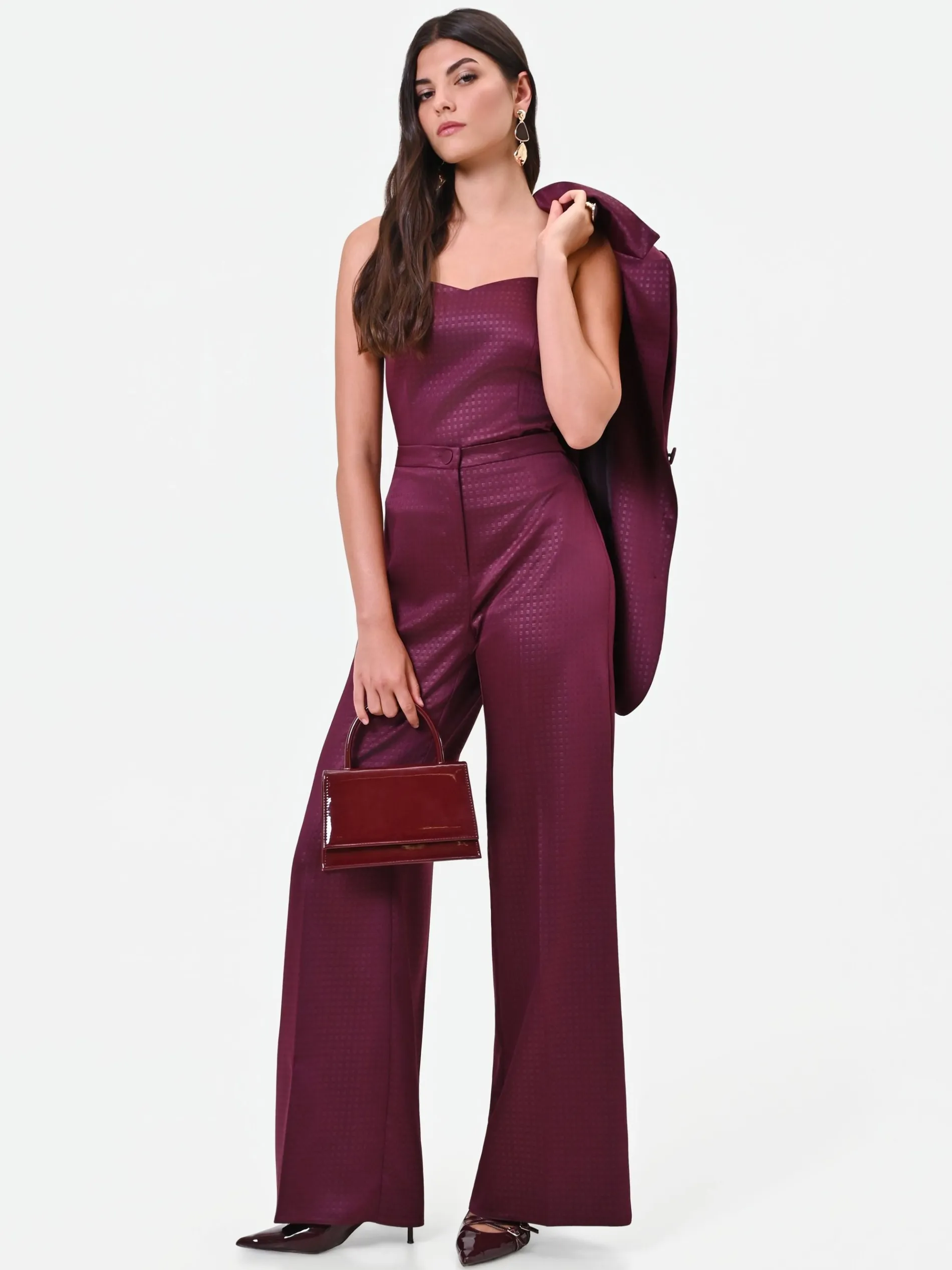 PANTALONE A PALAZZO IN RASO BORDEAUX ROSSO