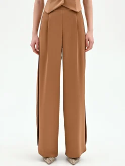 PANTALONE A PALAZZO MARRONE BRONZO CON PINCES