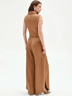 PANTALONE A PALAZZO MARRONE BRONZO CON PINCES