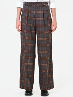 PANTALONE A PALAZZO MARRONE CON MOTIVO CHECK