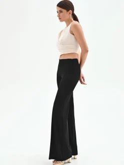 PANTALONE A PALAZZO NERO CON PIEGA STIRATA