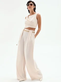 PANTALONE A PALAZZO PANNA BIANCO CON PIEGHE
