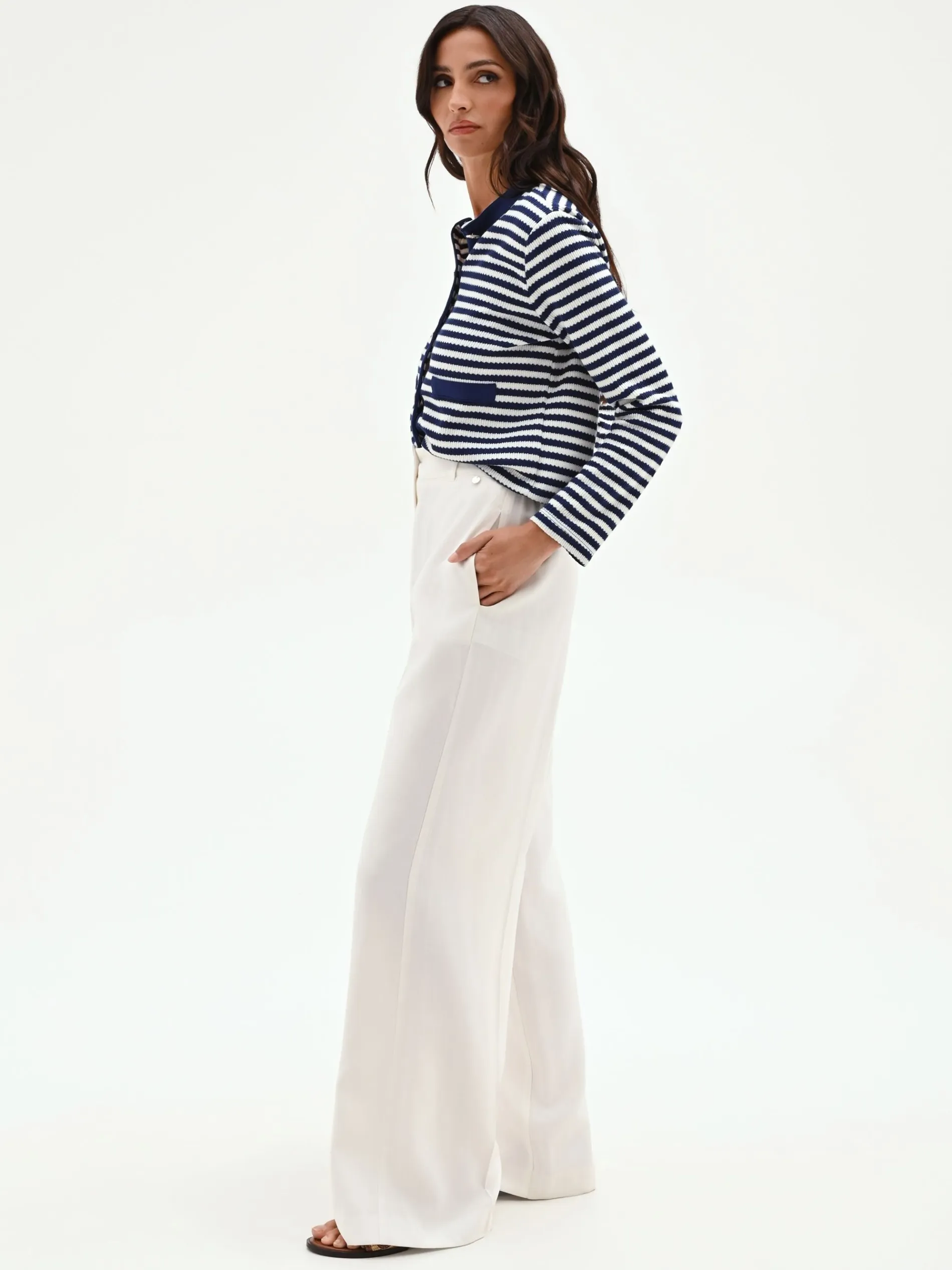 PANTALONE A PALAZZO PANNA BIANCO CON PIEGA CENTRALE