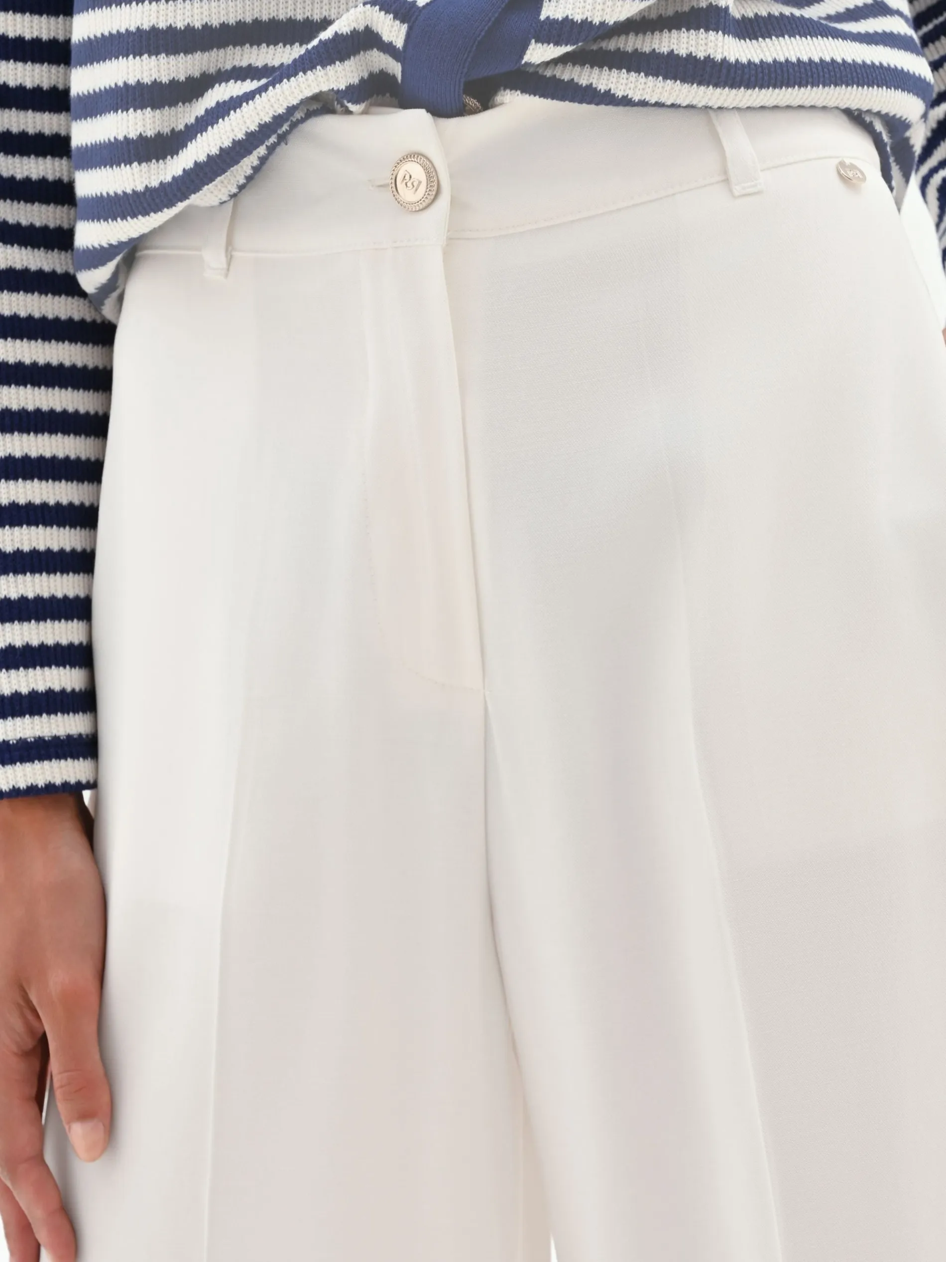 PANTALONE A PALAZZO PANNA BIANCO CON PIEGA CENTRALE