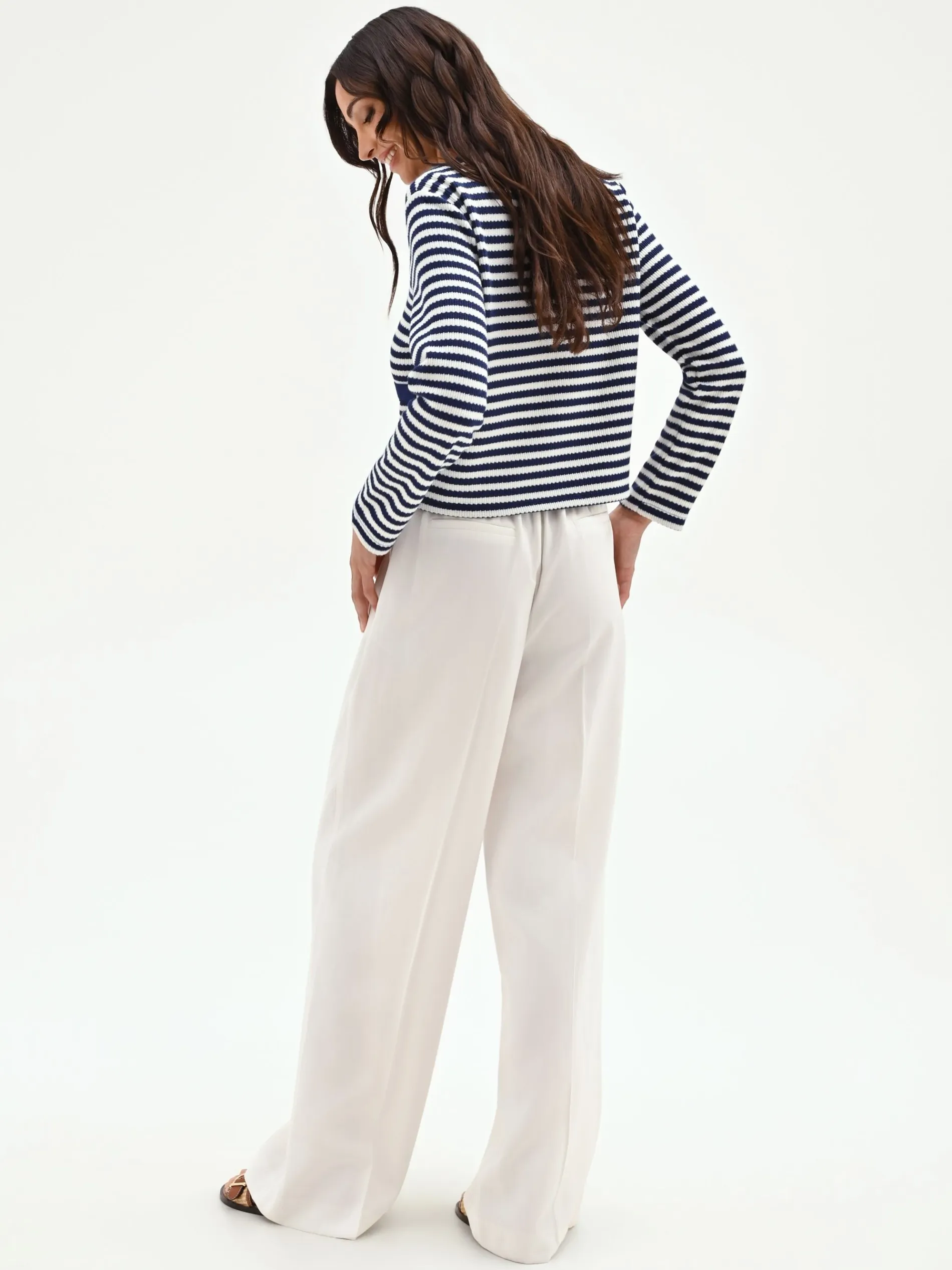 PANTALONE A PALAZZO PANNA BIANCO CON PIEGA CENTRALE