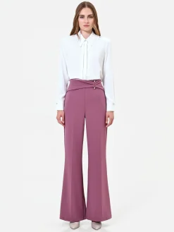 PANTALONE A PALAZZO ROSA ANTICO IN SCUBA CREPE