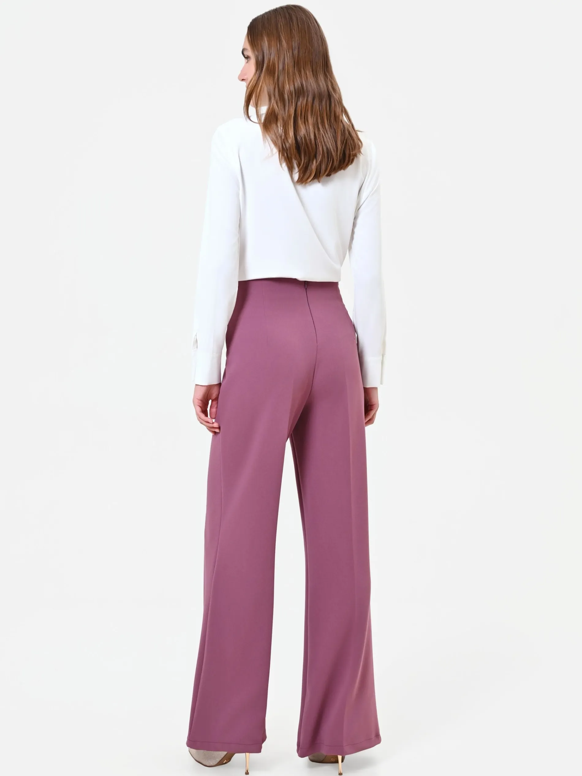 PANTALONE A PALAZZO ROSA ANTICO IN SCUBA CREPE