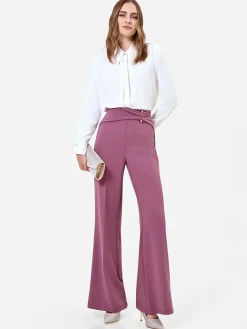 PANTALONE A PALAZZO ROSA ANTICO IN SCUBA CREPE