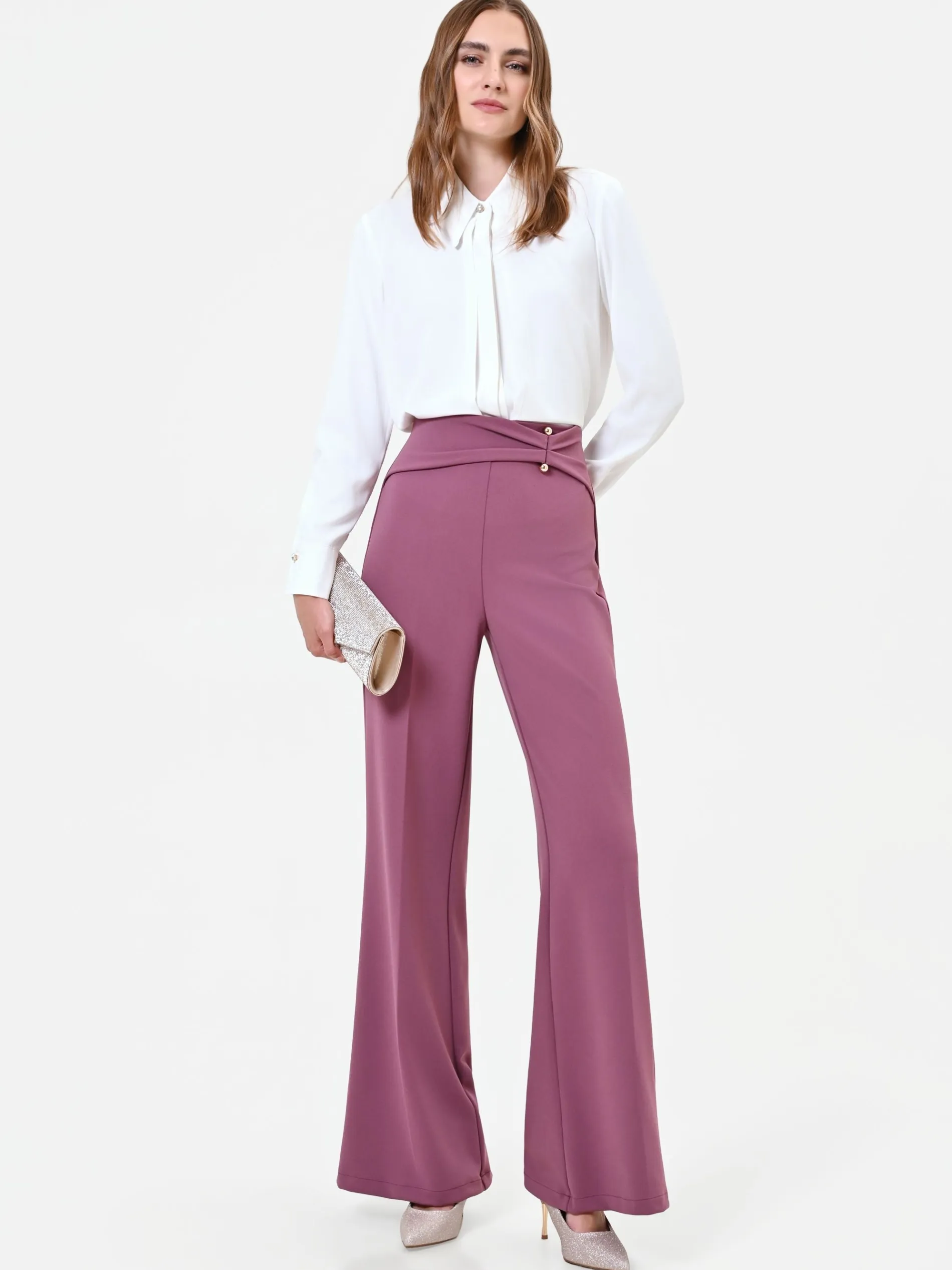 PANTALONE A PALAZZO ROSA ANTICO IN SCUBA CREPE