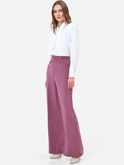 PANTALONE A PALAZZO ROSA ANTICO IN SCUBA CREPE