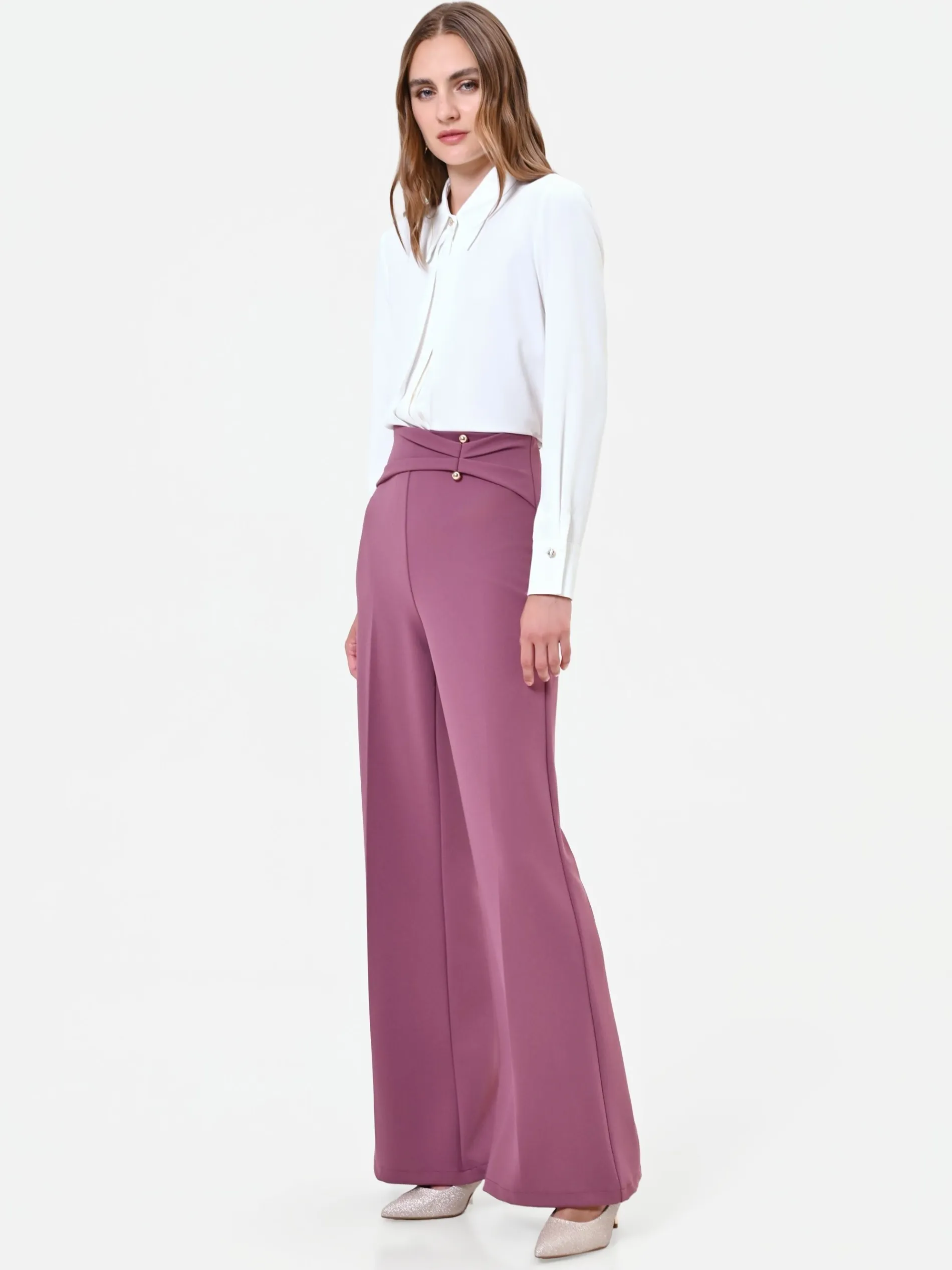 PANTALONE A PALAZZO ROSA ANTICO IN SCUBA CREPE