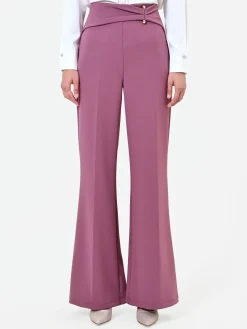PANTALONE A PALAZZO ROSA ANTICO IN SCUBA CREPE