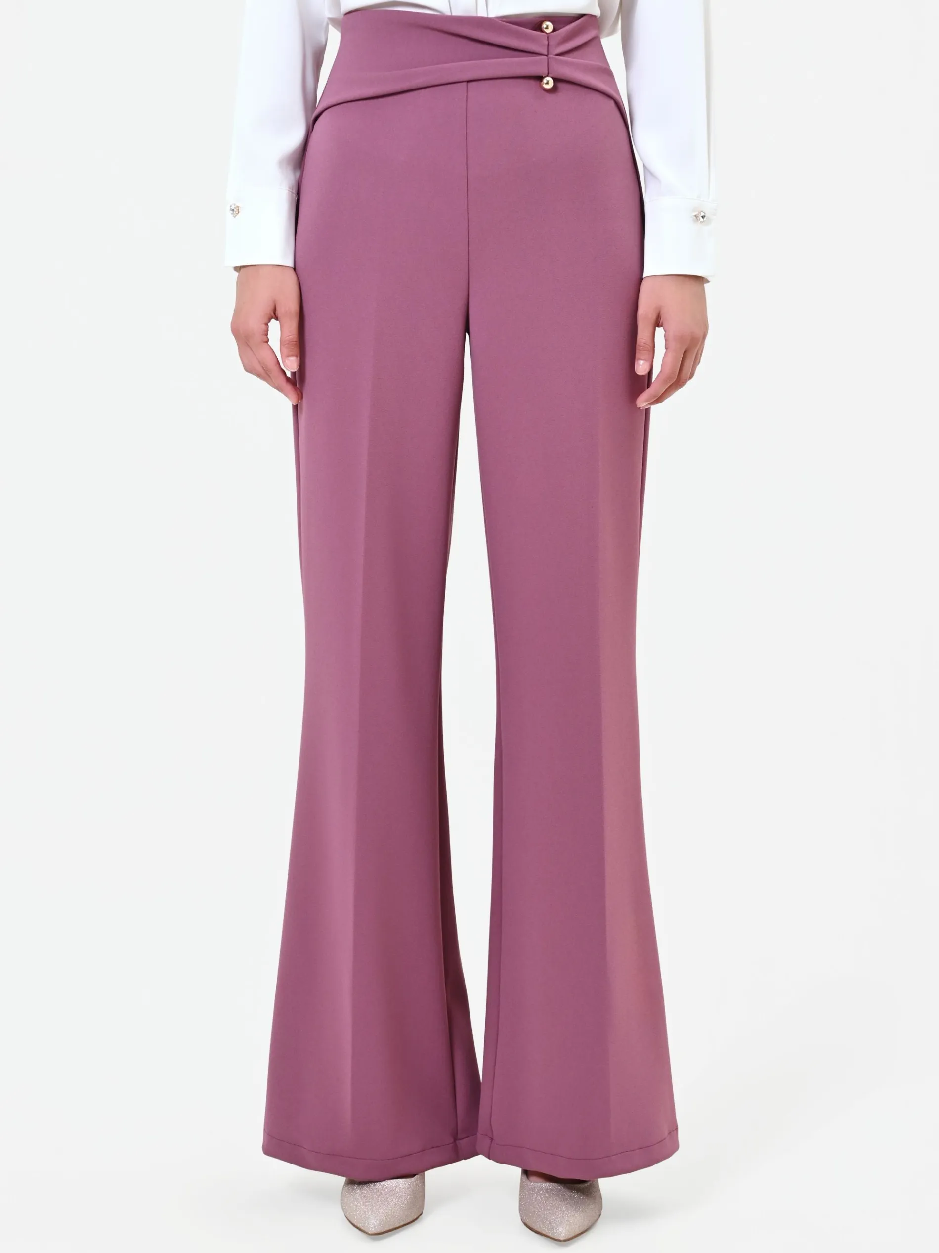 PANTALONE A PALAZZO ROSA ANTICO IN SCUBA CREPE
