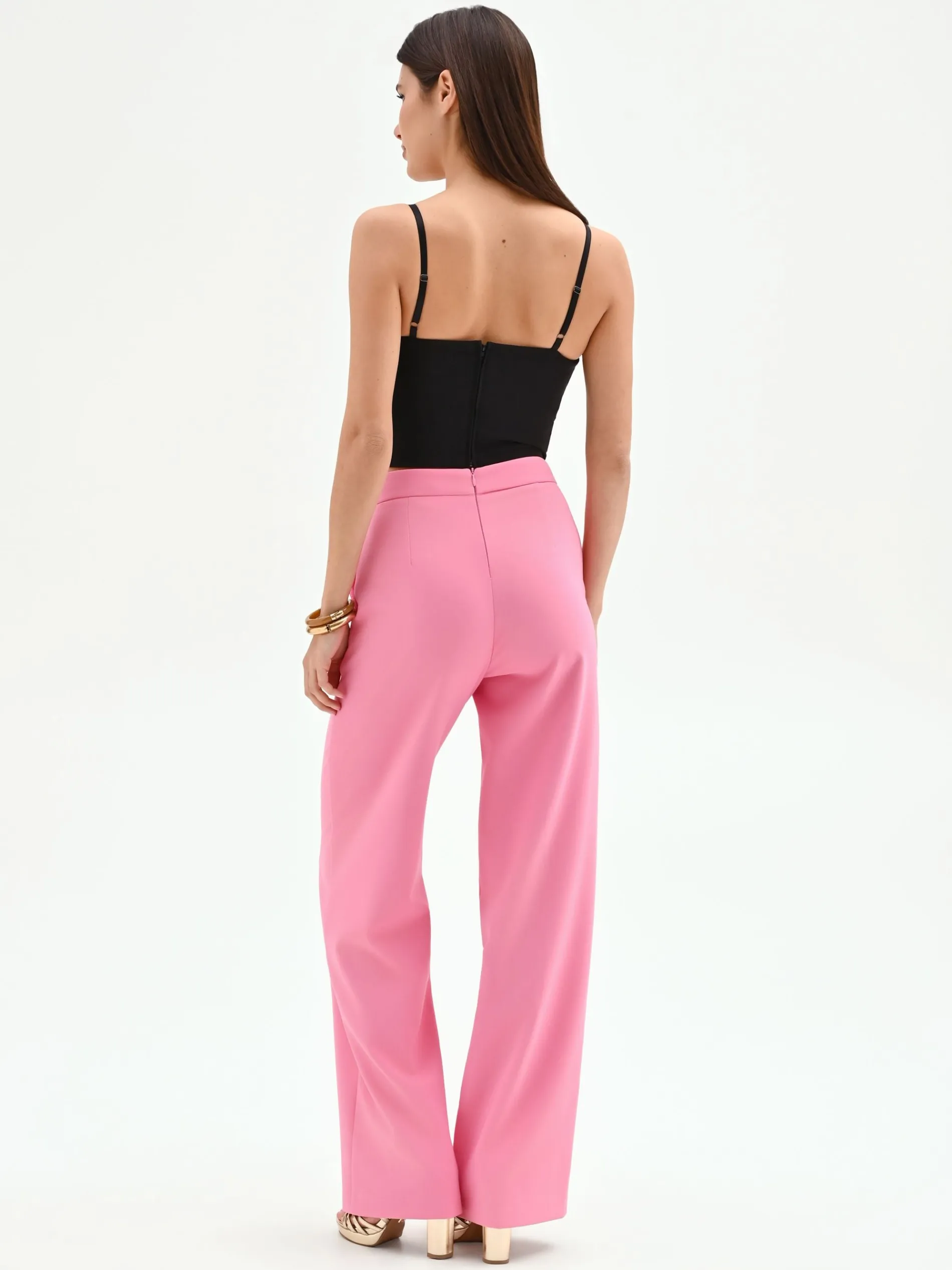 PANTALONE A PALAZZO ROSA CON CINTURA GIOIELLO