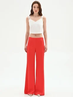 PANTALONE A PALAZZO ROSSO FRAGOLA IN RASO