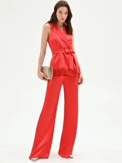 PANTALONE A PALAZZO ROSSO FRAGOLA IN RASO
