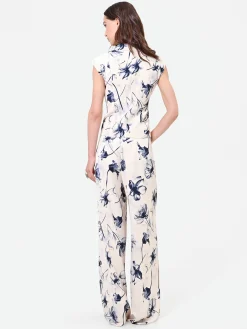 PANTALONE A PALAZZO STAMPA FLOREALE BLU NAVY