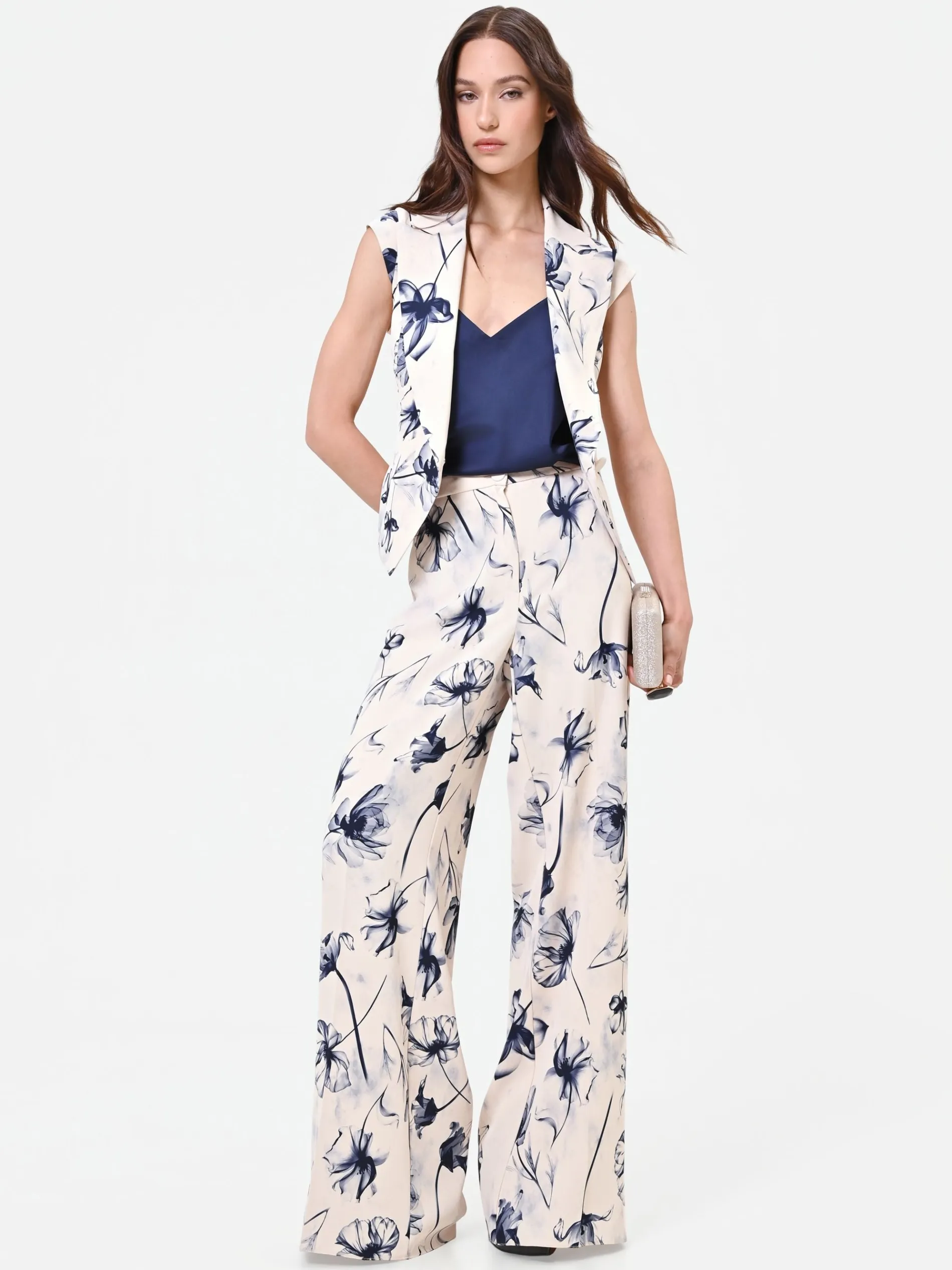PANTALONE A PALAZZO STAMPA FLOREALE BLU NAVY