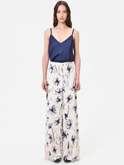 PANTALONE A PALAZZO STAMPA FLOREALE BLU NAVY