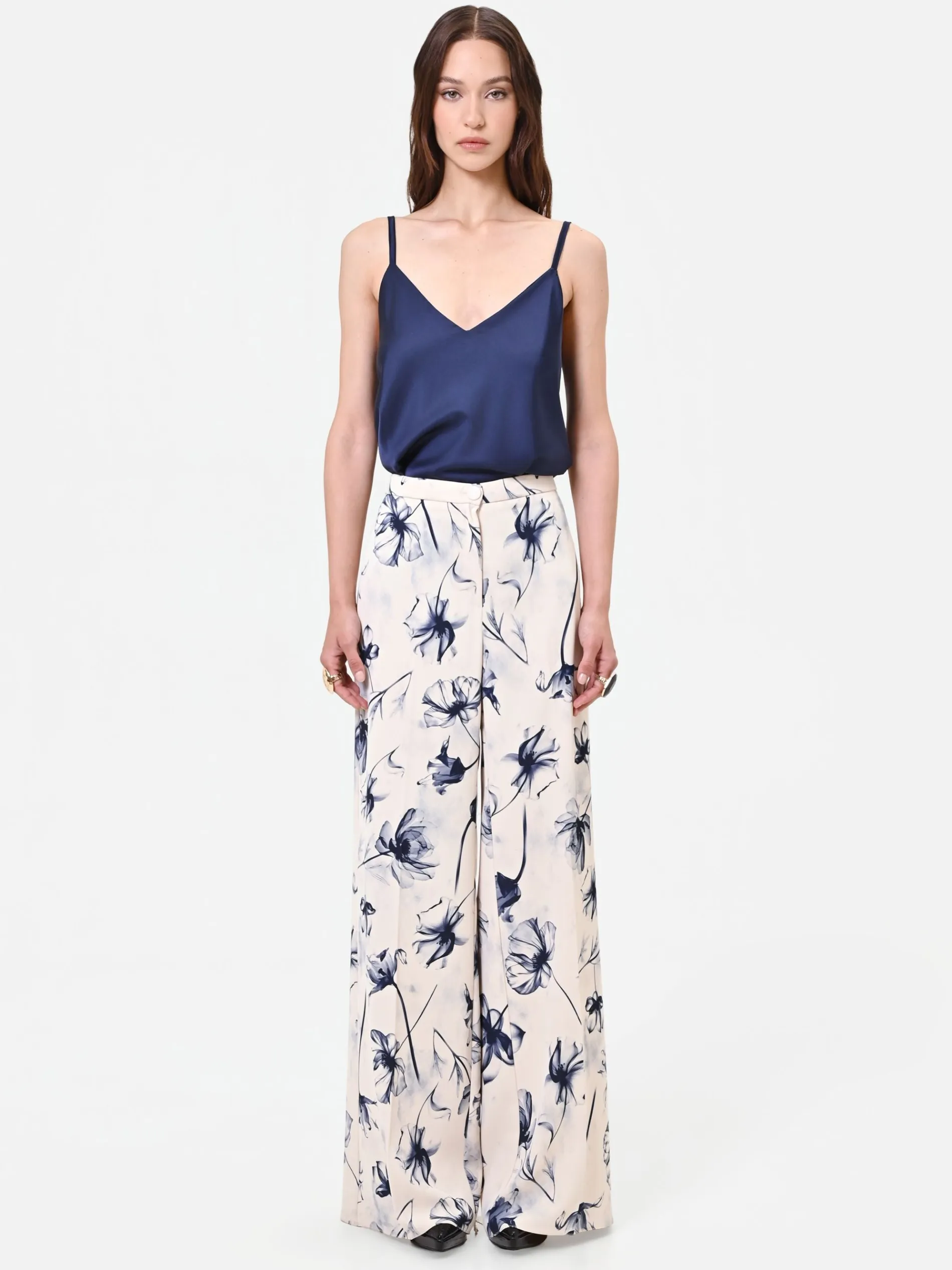 PANTALONE A PALAZZO STAMPA FLOREALE BLU NAVY